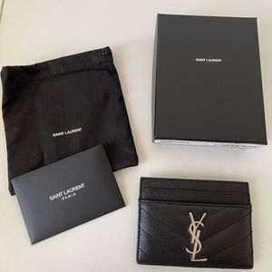 Saint Laurent Card Case Silver Hardware in Grain Leather